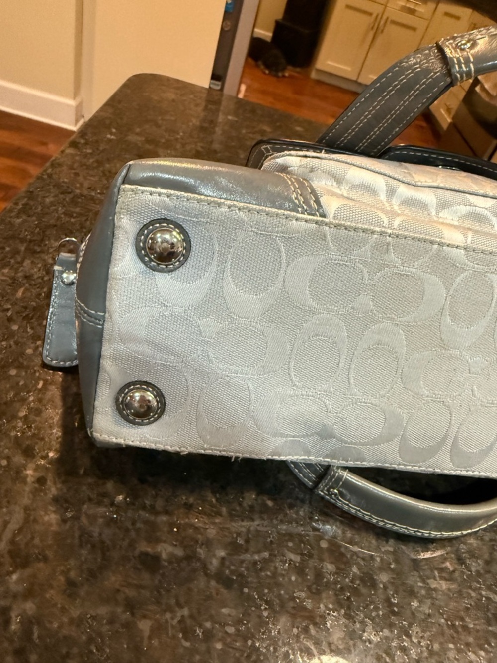 Coach Gray Signature Canvas Satchel with Leather Trim - Picture 13 of 16